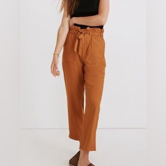 Ochre drawstring pants, paperbag waist - Picture 2 of 8